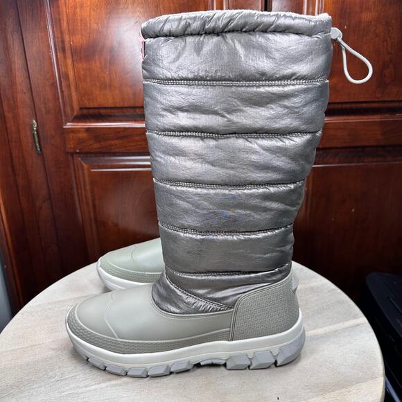 Hunter Women Metallic Snow Boot Size 10 Tall Winter Boots Silver Hail Grey New - Picture 4 of 16